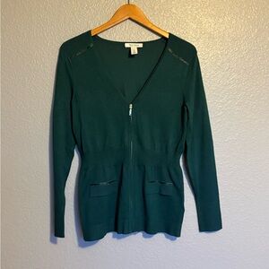 White House Black Market Forest Green Zip Cardigan Sweater